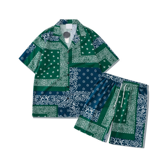 Herren Holiday Beach Set (Shirt & Shorts), grün-blau